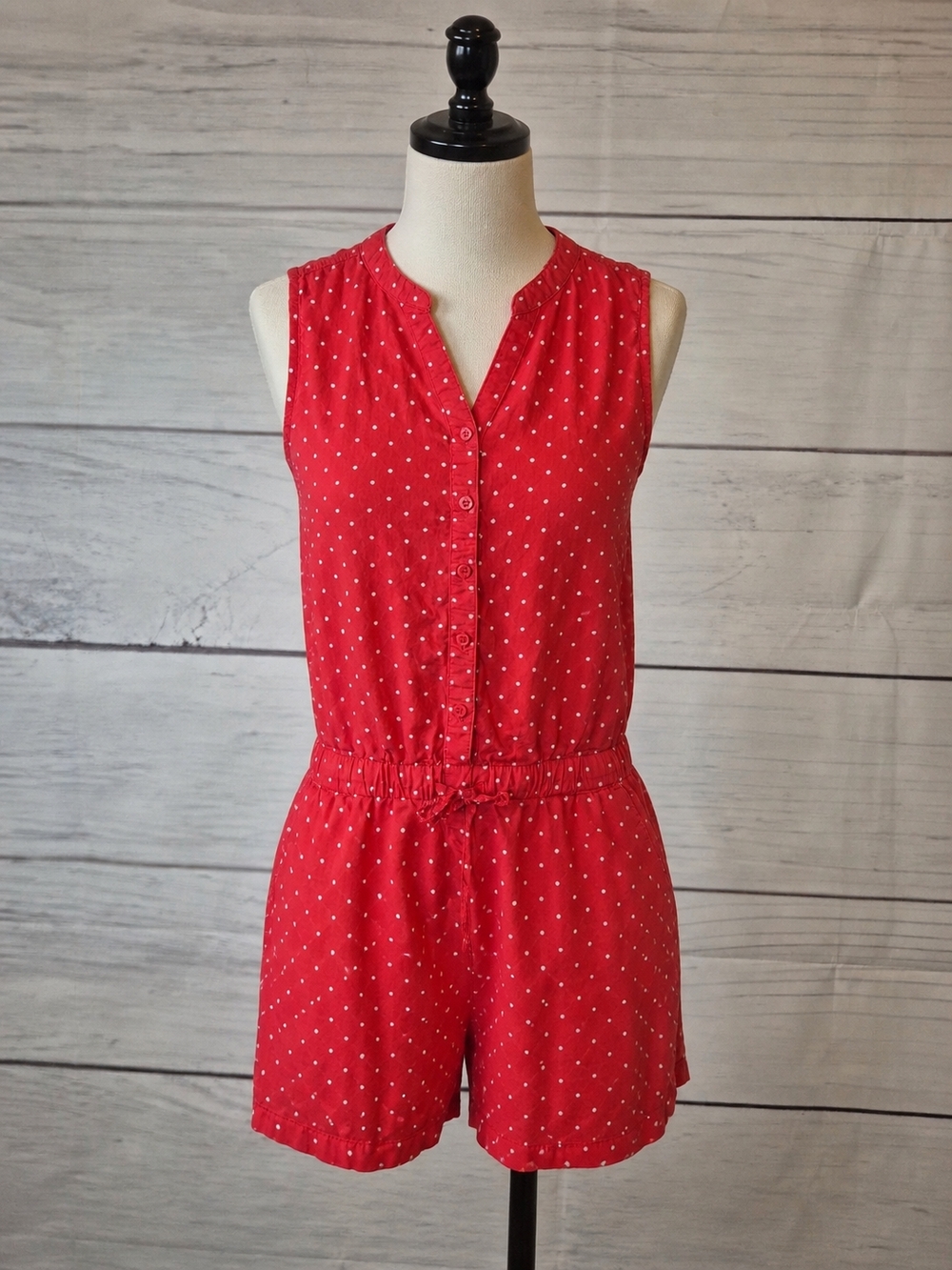 Old Navy Girls Red Sleeveless Cotton Polka Dot Romper Large 10/12